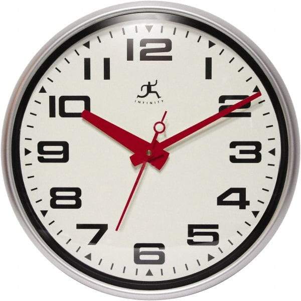 Infinity Insttruments - 13-1/2 Inch Diameter, Off White Face, Dial Wall Clock - Analog Display, Silver Case, Runs on AA Battery - Americas Industrial Supply