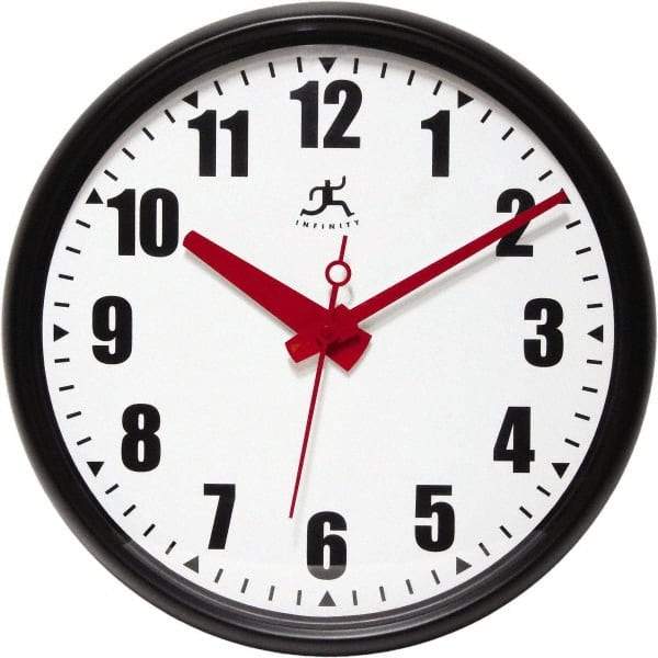 Infinity Insttruments - 13-1/2 Inch Diameter, White Face, Dial Wall Clock - Analog Display, Black Case, Runs on AA Battery - Americas Industrial Supply