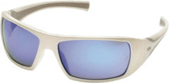 PYRAMEX - Ice Blue Mirror Lenses, Framed Safety Glasses - Scratch Resistant, White Polycarbonate/Thermoplastic Rubber Frame, Size Universal, Wrap Around - Americas Industrial Supply
