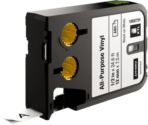 Dymo - 1/2" Wide x 276" Long, Black on White Vinyl Cartridge - For DYMO XTL Printers 1868813, 1868814, 1868815 - Americas Industrial Supply