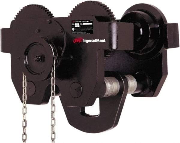 Ingersoll-Rand - 5 Ton Capacity Geared Ball Bearing Trolley - 4.6" to 8" Flange Width, 4-1/2" Wheel Diam, 6" to 24" I-Beam, 60" Min Radius - Americas Industrial Supply