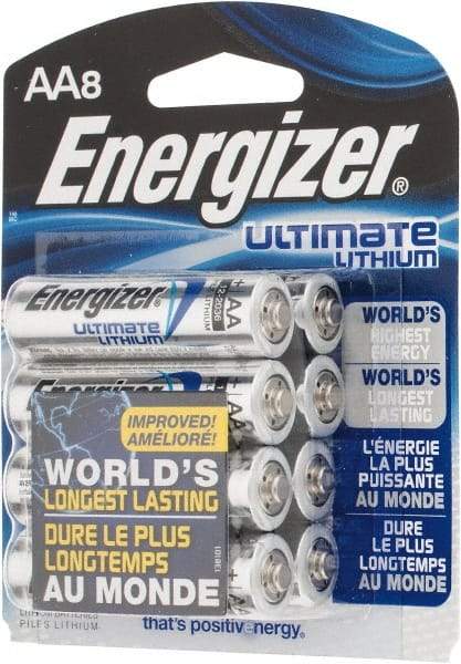 Energizer - Size AA, Lithium, 8 Pack, Photo Battery - 1.5 Volts, Button Tab Terminal, FR6, ANSI, IEC Regulated - Americas Industrial Supply