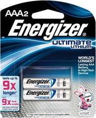 Energizer - Size AAA, Lithium, 2 Pack, Photo Battery - 1.5 Volts, Flat Terminal, FR03, ANSI, IEC Regulated - Americas Industrial Supply