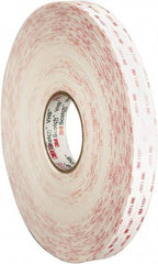 3M - 1/2" x 36 Yd Acrylic Adhesive Double Sided Tape - 45 mil Thick, White, Acrylic Foam Liner, Continuous Roll, Series 4950 - Americas Industrial Supply