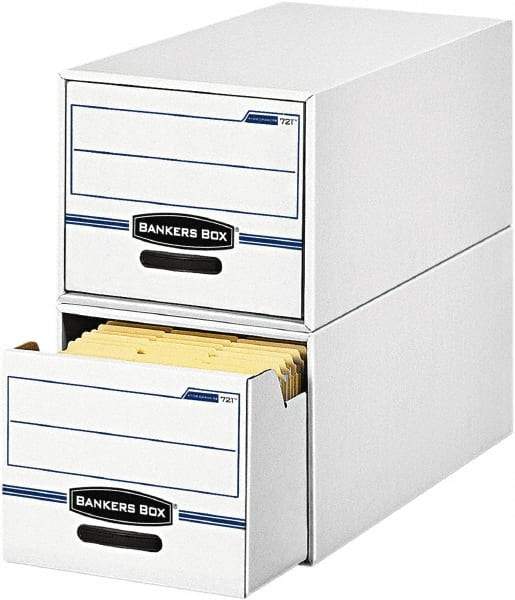 BANKERS BOX - 1 Compartment, 12 Inch Wide x 23 Inch Deep x 10 Inch High, File Storage Box - Corrugated, White and Blue - Americas Industrial Supply