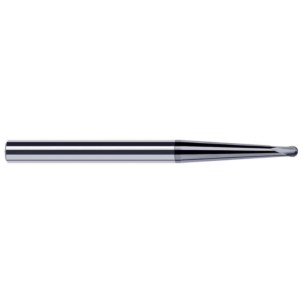 Ball End Mill: 0.125″ Dia, 0.1″ LOC, 2 Flute, Solid Carbide 2-1/2″ OAL, 1/4″ Shank Dia, 35 ° Helix, AlTiN Coated, Single End