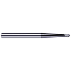 Ball End Mill: 0.125″ Dia, 0.1″ LOC, 2 Flute, Solid Carbide 2-1/2″ OAL, 1/4″ Shank Dia, 35 ° Helix, AlTiN Coated, Single End