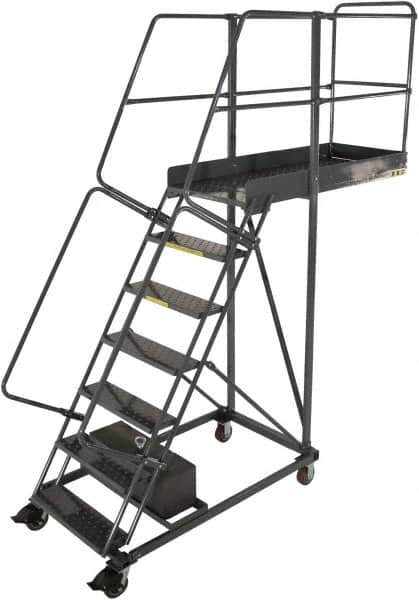 Ballymore - 102" 6 Step Cantilever Ladder - Rolling Work Platform, 300 Lb Capacity, 60" Platform Height, 32" Base Width x 46" Base Depth, Perforated Tread - Americas Industrial Supply