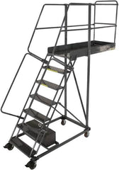 Ballymore - 112" 7 Step Configurable Cantilever Ladder - Rolling Work Platform, 300 Lb Capacity, 70" Platform Height, 32" Base Width x 59" Base Depth, Perforated Tread - Americas Industrial Supply