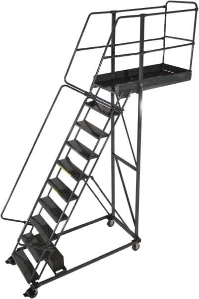 Ballymore - 142" 10 Step Cantilever Ladder - Rolling Work Platform, 300 Lb Capacity, 100" Platform Height, 32" Base Width x 71" Base Depth, Perforated Tread - Americas Industrial Supply