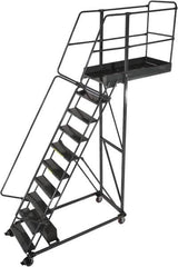 Ballymore - 142" 10 Step Cantilever Ladder - Rolling Work Platform, 300 Lb Capacity, 100" Platform Height, 32" Base Width x 71" Base Depth, Perforated Tread - Americas Industrial Supply