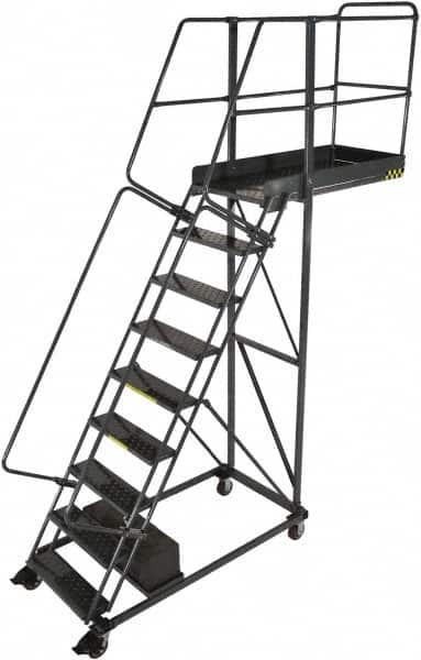 Ballymore - 132" 9 Step Cantilever Ladder - Rolling Work Platform, 300 Lb Capacity, 90" Platform Height, 32" Base Width x 65" Base Depth, Perforated Tread - Americas Industrial Supply