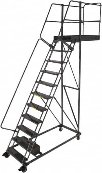 Ballymore - 152" 11 Step Cantilever Ladder - Rolling Work Platform, 300 Lb Capacity, 110" Platform Height, 32" Base Width x 77" Base Depth, Perforated Tread - Americas Industrial Supply