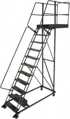 Ballymore - 152" 11 Step Cantilever Ladder - Rolling Work Platform, 300 Lb Capacity, 110" Platform Height, 32" Base Width x 77" Base Depth, Perforated Tread - Americas Industrial Supply