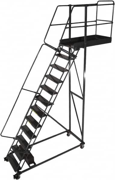 Ballymore - 182" 14 Step Cantilever Ladder - Rolling Work Platform, 300 Lb Capacity, 140" Platform Height, 40" Base Width x 96" Base Depth, Perforated Tread - Americas Industrial Supply