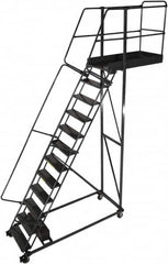 Ballymore - 192" 15 Step Cantilever Ladder - Rolling Work Platform, 300 Lb Capacity, 150" Platform Height, 40" Base Width x 103" Base Depth, Perforated Tread - Americas Industrial Supply