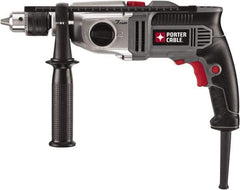 Porter-Cable - 120 Volt 1/2" Keyed Chuck Electric Hammer Drill - 0 to 52,700 BPM, 0 to 1,100 & 0 to 3,100 RPM, Reversible, Mid-Handle - Americas Industrial Supply