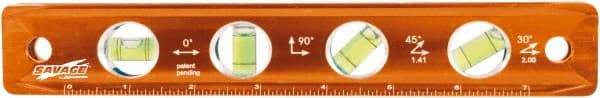 SAVAGE by SWANSON - Magnetic 9" Long 4 Vial Torpedo Level - Aluminum, Orange - Americas Industrial Supply