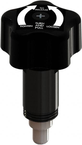 Made in USA - 3/8" Pin Diam, 0.47" Usable Length, Star Knob Handle Quick Release Pin - 3.69" OAL - Americas Industrial Supply