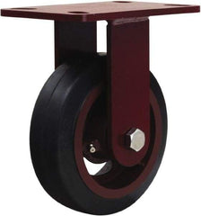 Hamilton - 6" Diam x 2" Wide x 7-3/4" OAH Top Plate Mount Rigid Caster - Rubber Mold on Cast Iron, 410 Lb Capacity, Tapered Roller Bearing, 4-1/2 x 6-1/2" Plate - Americas Industrial Supply