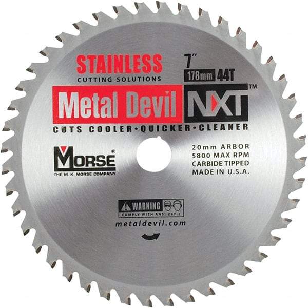 M.K. MORSE - 7" Diam, 20mm Arbor Hole Diam, 44 Tooth Wet & Dry Cut Saw Blade - Carbide-Tipped, Clean Action, Standard Round Arbor - Americas Industrial Supply