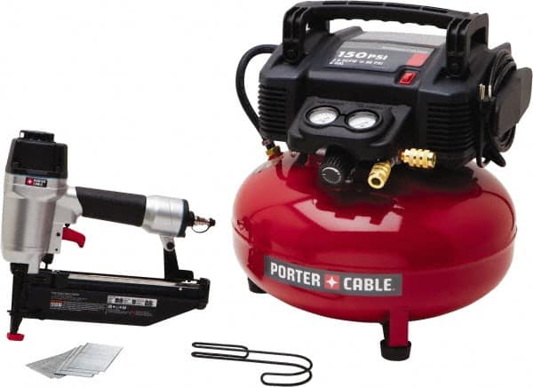 Porter-Cable - 0.80 HP, 2.6 SCFM at 90 psi CFM Pancake Finish/Nailer Compressor - 6 Gallon Tank, 10 Amp, 150 Max psi, 120V - Americas Industrial Supply