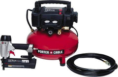 Porter-Cable - 0.80 HP, 2.6 SCFM at 90 psi CFM Pancake Nailer Combo Kit - 6 Gallon Tank, 10 Amp, 150 Max psi, 120V - Americas Industrial Supply