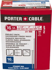 Porter-Cable - 16 Gauge 2-1/2" Long Finishing Nails for Power Nailers - Steel, Galvanized Finish, Smooth Shank, Straight Stick Collation, Chisel Point - Americas Industrial Supply