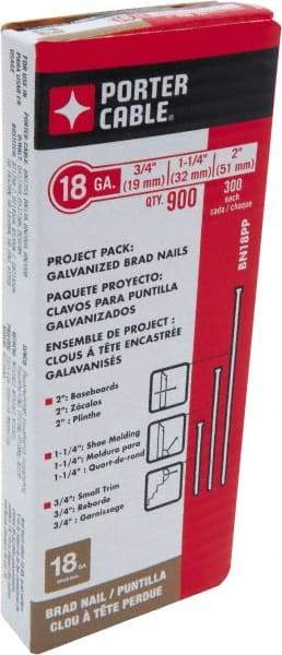 Porter-Cable - 18 Gauge 2" Long Brad Nails for Power Nailers - Steel, Galvanized Finish, Smooth Shank, Straight Stick Collation, Brad Head, Chisel Point - Americas Industrial Supply