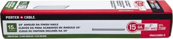 Porter-Cable - 15 Gauge 2" Long Finishing Nails for Power Nailers - Steel, Bright Finish, Smooth Shank, Angled Stick Collation, Round Head, Chisel Point - Americas Industrial Supply