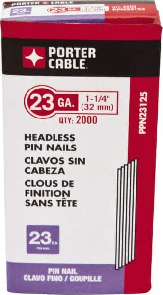 Porter-Cable - 23 Gauge 1-1/4" Long Pin Nails for Power Nailers - Steel, Galvanized Finish, Smooth Shank, Straight Stick Collation, Chisel Point - Americas Industrial Supply