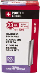 Porter-Cable - 23 Gauge 1-1/4" Long Pin Nails for Power Nailers - Steel, Galvanized Finish, Smooth Shank, Straight Stick Collation, Chisel Point - Americas Industrial Supply