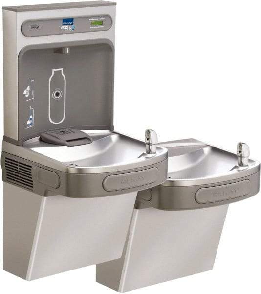 ELKAY - 8 GPH Cooling Capacity Barrier Free Wall Mounted Water Cooler & Fountain - Bottle Filling, 20 to 105 psi, 0.20 hp, Stainless Steel - Americas Industrial Supply