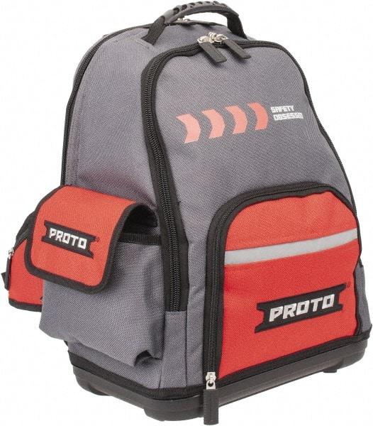 Proto - 22 Pocket Gray & Red Polyester Backpack Tool Bag - 14" Wide x 10" Deep x 18" High - Americas Industrial Supply