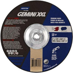 Norton - 24 Grit, 9" Wheel Diam, 1/4" Wheel Thickness, Type 27 Depressed Center Wheel - Zirconia Alumina, 6,600 Max RPM - Americas Industrial Supply