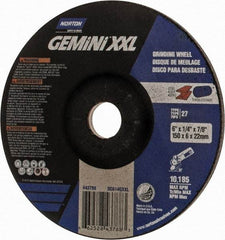 Norton - 24 Grit, 6" Wheel Diam, 1/4" Wheel Thickness, 7/8" Arbor Hole, Type 27 Depressed Center Wheel - Zirconia Alumina, 6,600 Max RPM - Americas Industrial Supply