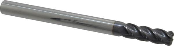 Accupro - 1/2", 4 Flute, Single End, Solid Carbide, 1/8" Corner Radius End Mill - 6" OAL, 40° Helix, Right Hand Flute, 1-1/2" LOC, Right Hand Cut - Americas Industrial Supply
