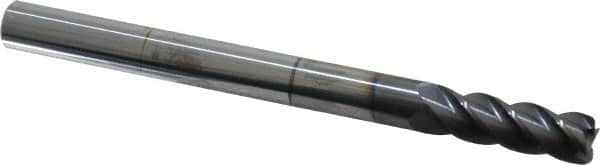 Accupro - 1/2", 4 Flute, Single End, Solid Carbide, 0.045" Corner Radius End Mill - 6" OAL, 40° Helix, Right Hand Flute, 1-1/2" LOC, Right Hand Cut - Americas Industrial Supply