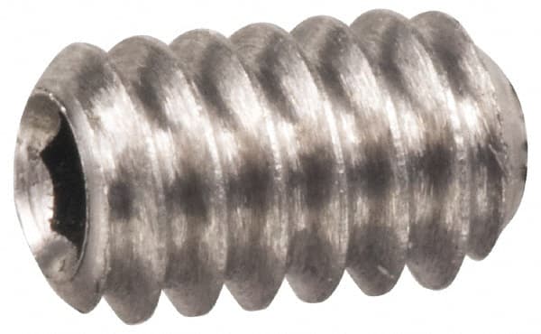 Made in USA - 1/4-28 UNF, 3/16" OAL, Cup Point Set Screw - Grade 303 Stainless Steel, 1/8" Key - Americas Industrial Supply
