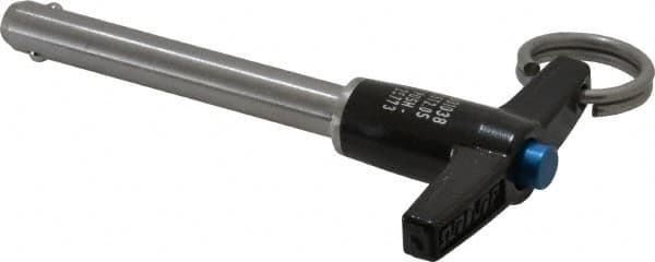 Jergens - 5/16" Diam, 2" Usable Length, T Handle, Push Button Quick Release Pin - 3-5/8" Overall Length, Grade 17-4 Stainless Steel, Passivated Finish - Americas Industrial Supply