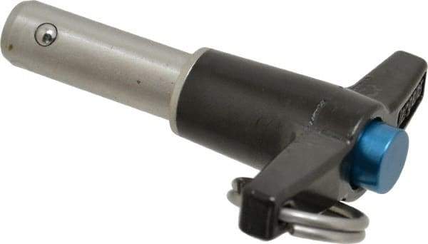 Jergens - 1/2" Diam, 1" Usable Length, T Handle, Push Button Quick Release Pin - 3-1/8" OAL, Grade 17-4 Stainless Steel, Passivated Finish - Americas Industrial Supply