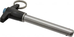Jergens - 1/2" Diam, 3" Usable Length, T Handle, Push Button Quick Release Pin - 5-1/8" Overall Length, Grade 17-4 Stainless Steel, Passivated Finish - Americas Industrial Supply