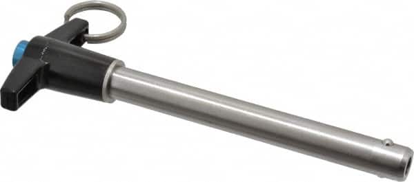Jergens - 1/2" Diam, 4" Usable Length, T Handle, Push Button Quick Release Pin - 6-1/8" Overall Length, Grade 17-4 Stainless Steel, Passivated Finish - Americas Industrial Supply