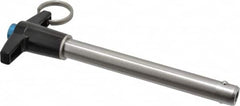 Jergens - 1/2" Diam, 4" Usable Length, T Handle, Push Button Quick Release Pin - 6-1/8" Overall Length, Grade 17-4 Stainless Steel, Passivated Finish - Americas Industrial Supply