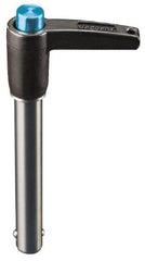 Jergens - 12mm Diam, 25mm Usable Length, L Handle, Push Button Quick Release Pin - 76.9mm Overall Length, Grade 17-4 Stainless Steel, Passivated Finish - Americas Industrial Supply