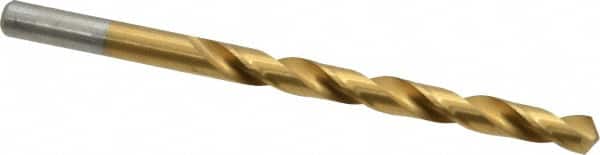 Chicago-Latrobe - Letter E (1/4) 118° High Speed Steel Jobber Drill - TiN Finish, Right Hand Cut, Spiral Flute, Straight Shank, 4" OAL, Standard Point - Americas Industrial Supply