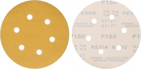Made in USA - 6" Diam, 150 Grit, Aluminum Oxide Hook & Loop Disc - Very Fine Grade, Coated, C Weight Paper Backing, - Americas Industrial Supply