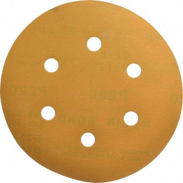 Made in USA - 6" Diam, 220 Grit, Aluminum Oxide Hook & Loop Disc - Very Fine Grade, Coated, C Weight Paper Backing, - Americas Industrial Supply
