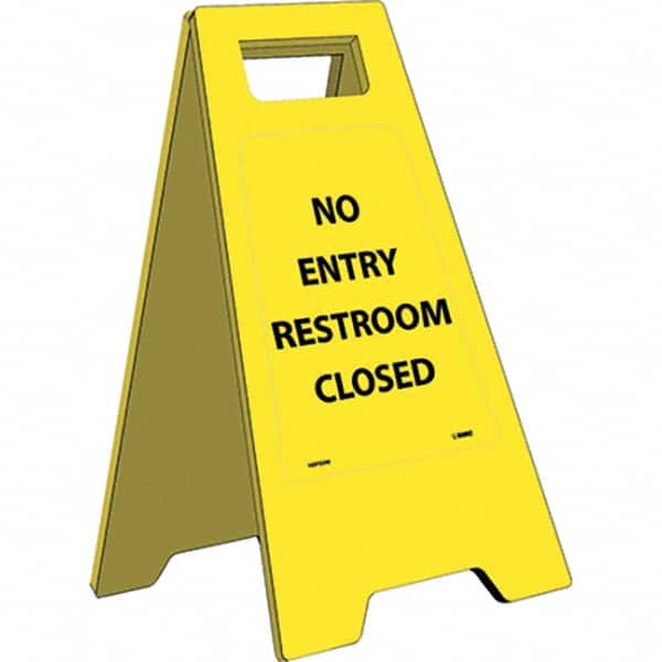 NMC - No Entry - Restroom Closed, 10-3/4" Wide x 24-5/8" High, Plastic Floor Sign - A-Frame, Black on Yellow, For Restroom, Janitorial & Housekeeping - Americas Industrial Supply