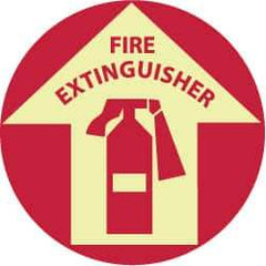 NMC - Fire Extinguisher, Anti-Skid Polyester Floor Sign - Round, Red on Glow (Yellow), Adhesive Backed, For Fire - Americas Industrial Supply